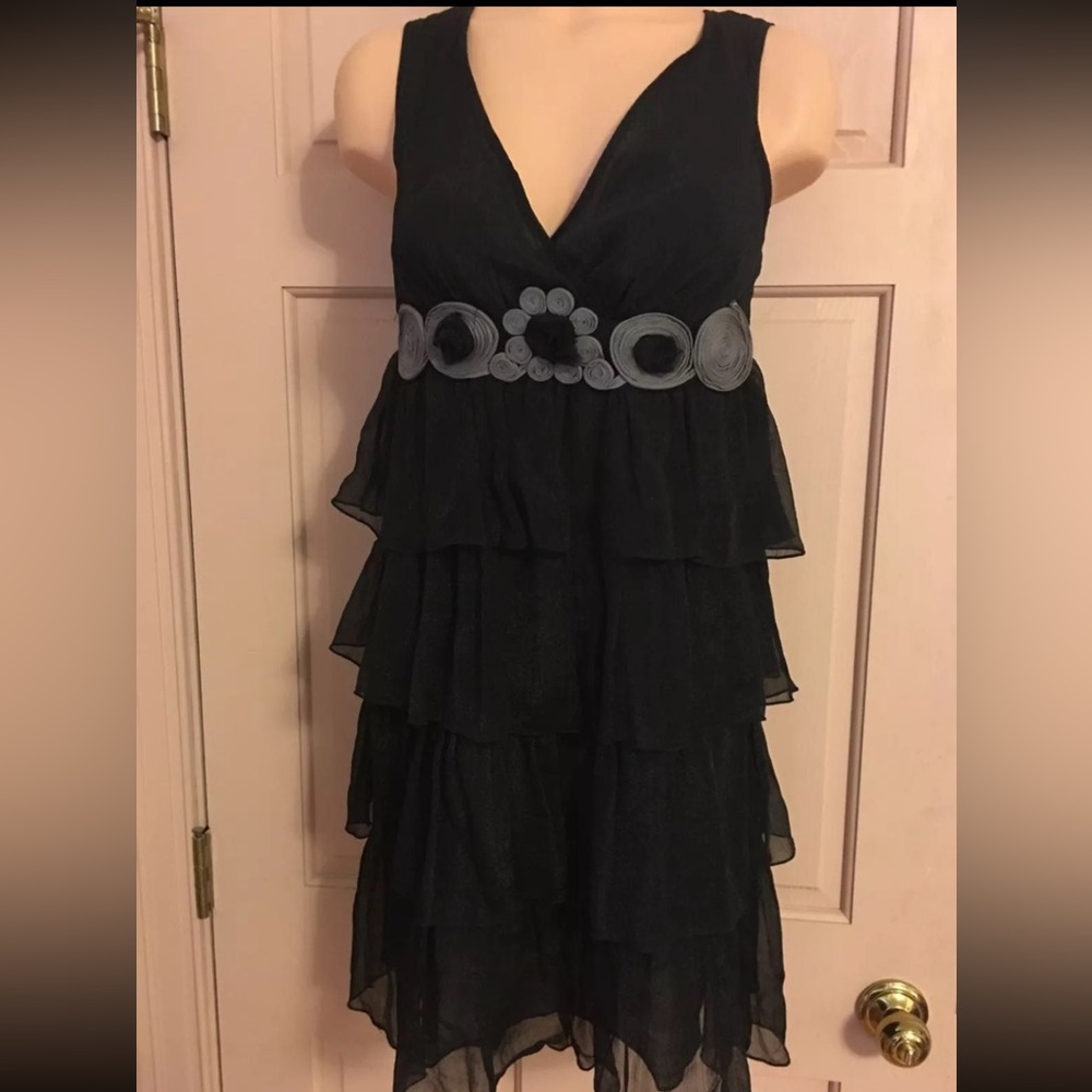 THEME Little Black Dress LBD Tiered Ruffle Small S